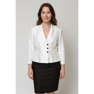Le  Blazer Skirt Suit Womens 12 White Brown Career Classic Secretary